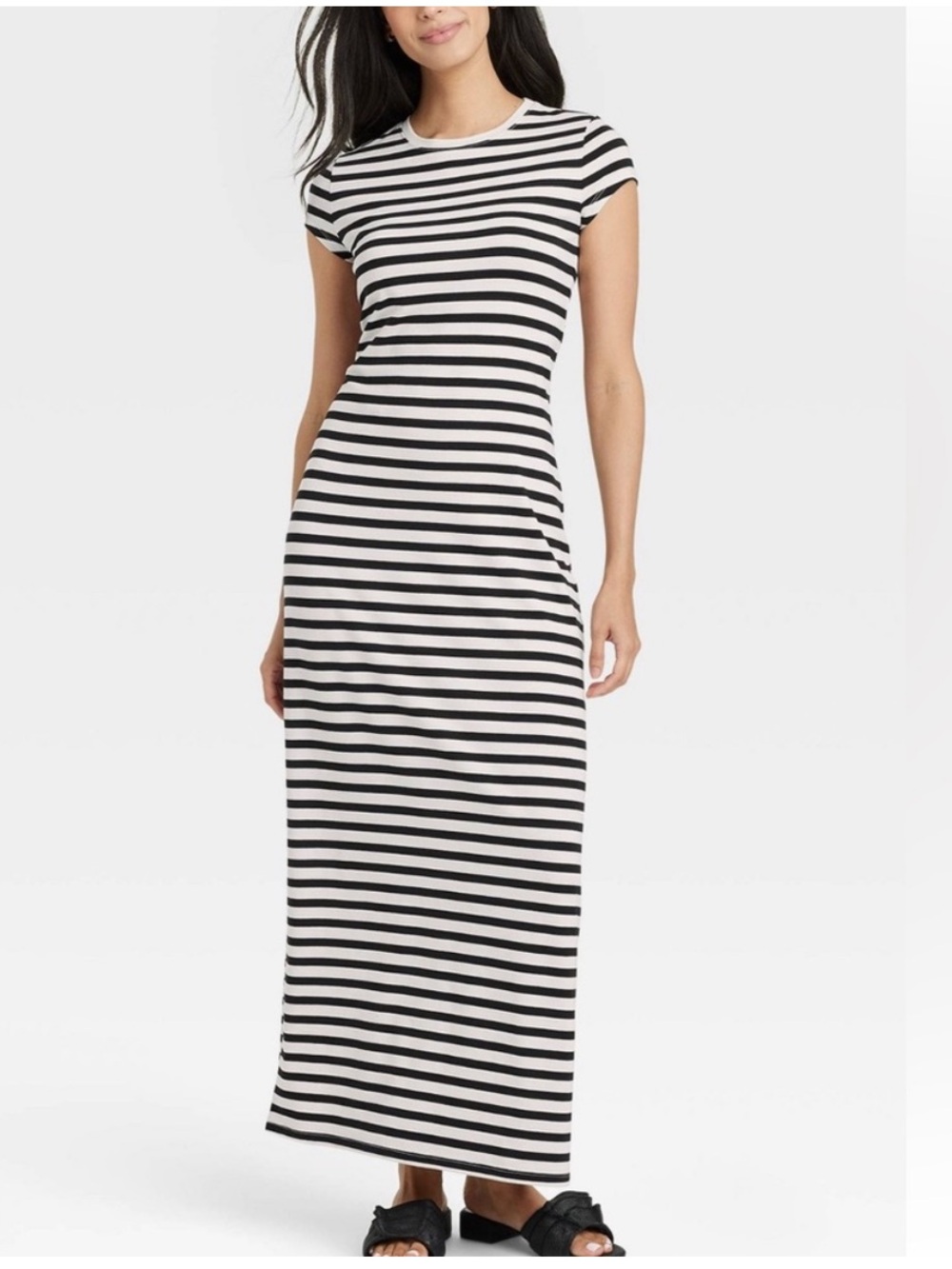 A New Day Striped Knit T-Shirt Maxi Dress EUC